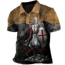 Retro Men's Polo Shirt 3D Print Knights Templars Graphic Polo Shirts For Men Summer Short Sleeve Button Golf Shirt Men Clothes
