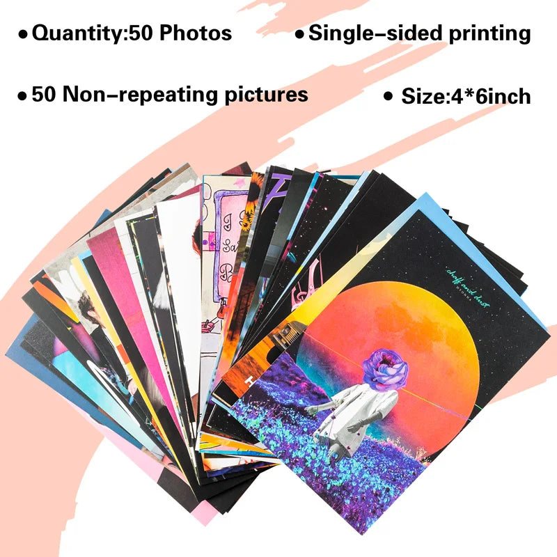 50Pcs Vintage Music Album Wall Collages Aesthetic Kit Postcards Dorm Room Decor Hiphop Art Pictures Posters Musical Post Cards