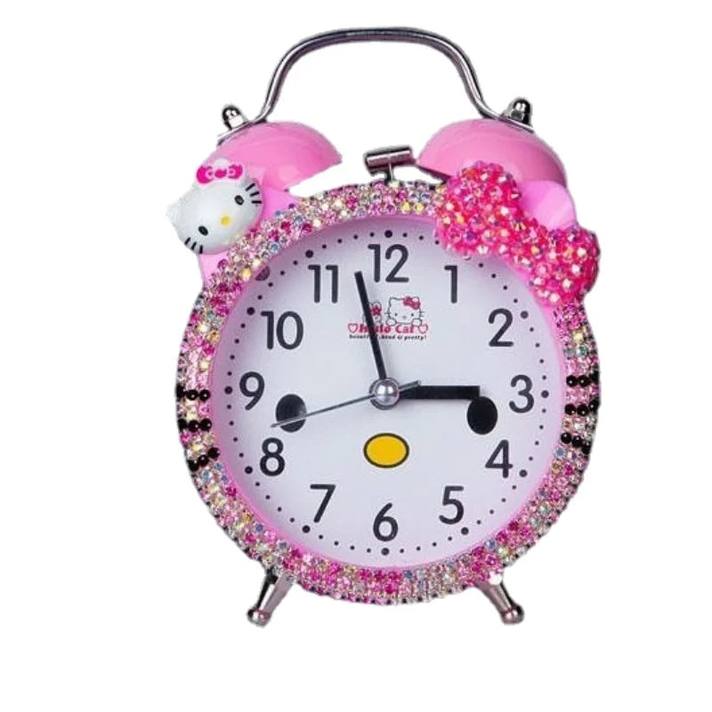 Hello Kitty cartoon alarm clock Kawaii creative mute bedside alarm simple clock rhinestone cute alarm clock Christmas giftft