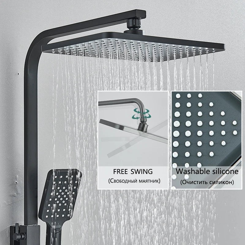 Black/Chrome ABS Shower Faucet Bathroom Shower Mixer Crane Rotatable 15CM Long Spout Rain Shower Set Shower Spray Shower