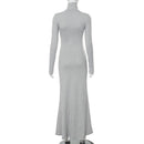 Cryptographic Fall Winter Turtleneck Elegant Long Sleeve Maxi Dress Outfits for Women Casual Fashion Bodycon Dresses Vestido