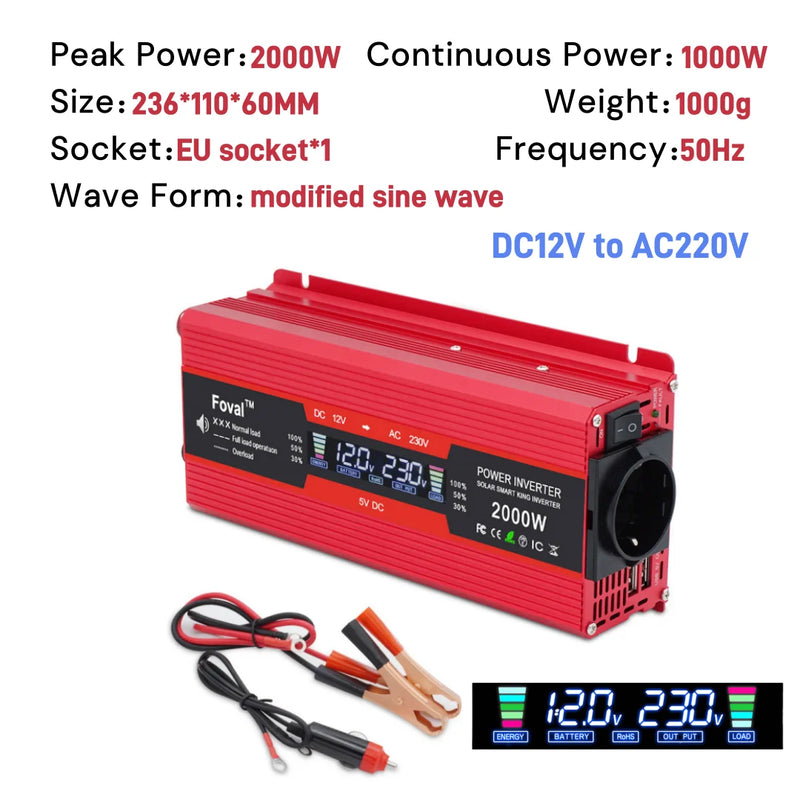 LVYUAN Power Inverter 1500W/2000W/2600W Peak Power LED Display Car Inversor DC12V AC220V High Efficiency