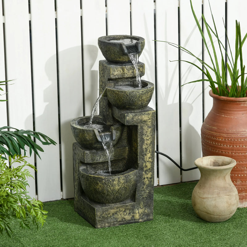 Outsunny Garden Fountain 5W 4 Tier Cascading Water Fountain with Water Pump and Adjustable Water Outlet for Decoration