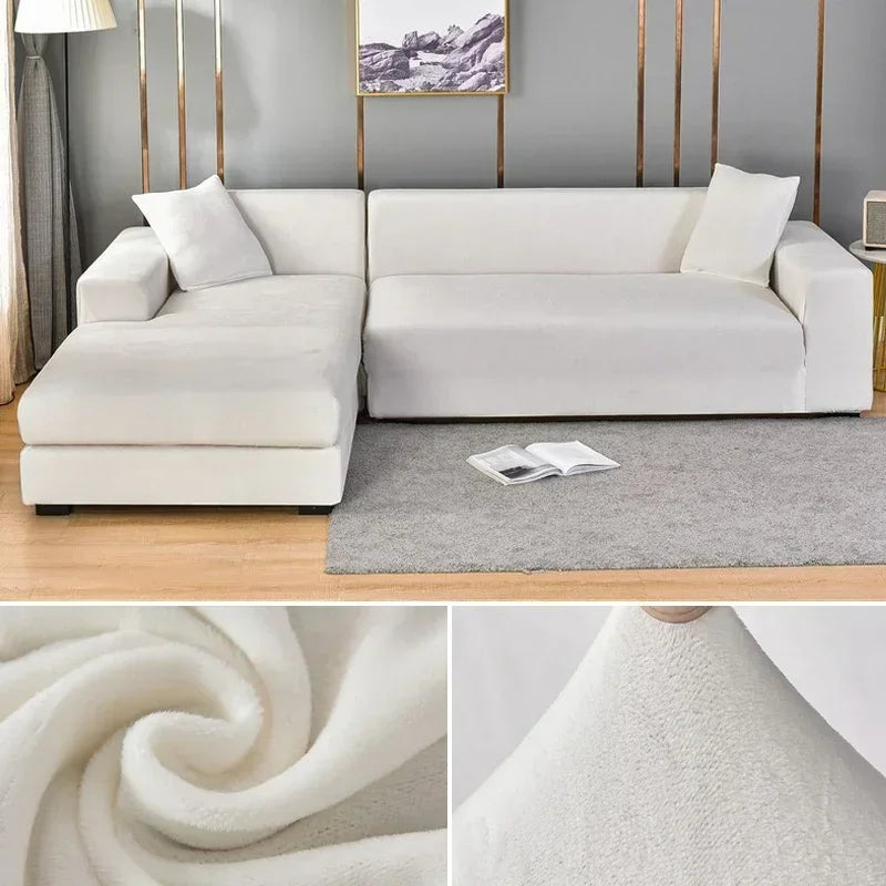 Velvet Sofa Cover Thick Elastic 1/2/3/4 Seater Sofa Cover for Living Room Velvet Plush L Shaped Corner Sofa  Couch Cover
