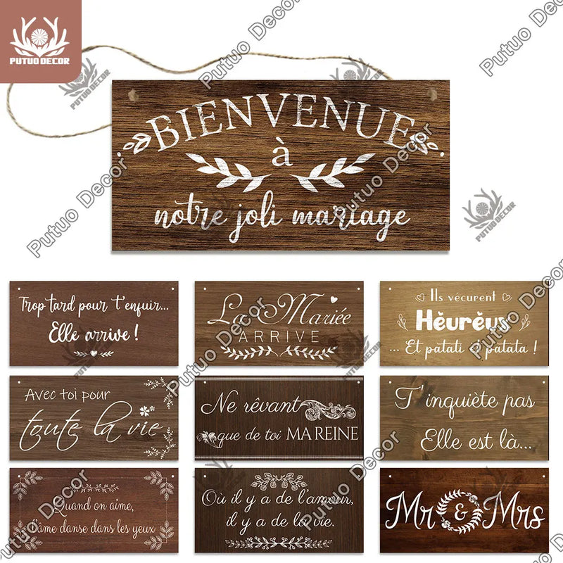 Putuo Decor French Wedding Signs Spanish Wooden Hanging Signs Romantic Wooden Plaque Wood for Home Room Decoration Wedding Decor