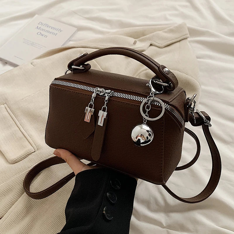 Classic Black Square Handbags for Women Autumn New Versatile Small Single Shoulder Crossbody Bags with Elegant Ball Pendant