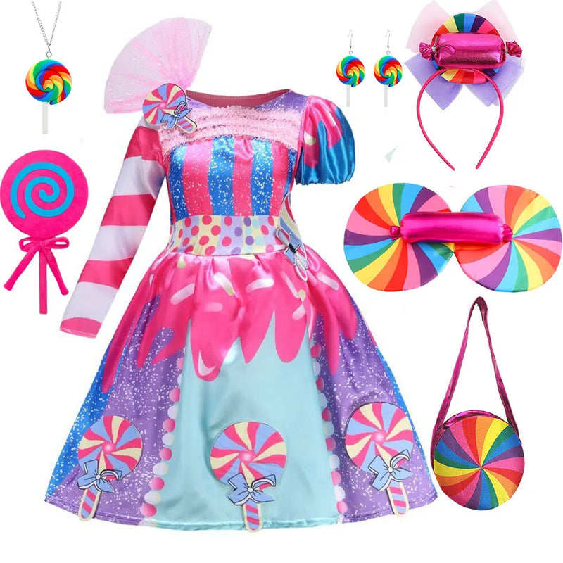 Candy Fairy Costume Girls Lollipop Cosplay Dress Toddler Carnival Purim Rainbow Vestidos Christmas Party Princess Clothing Gown