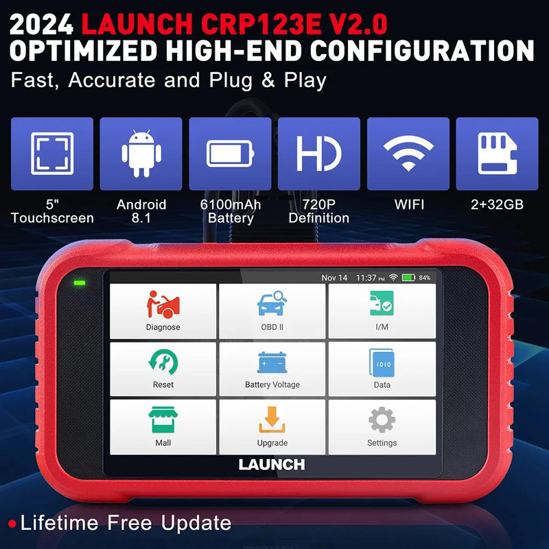 Launch X431 CRP123E V2.0 OBD2 Scanner 4 System Engine ABS SRS Transmission Diagnostic Scan Tools 7 Reset Free Update Car scanner