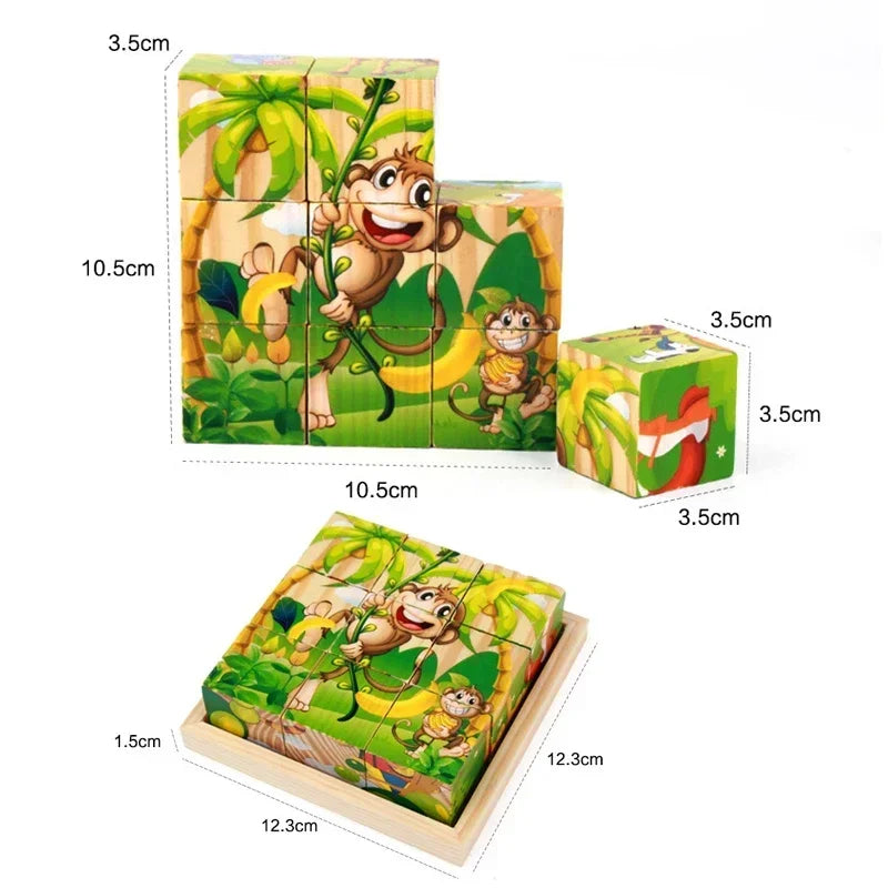 3D cube Wooden puzzle children's nine pieces six-sided wooden block tray children's Montessori learning educational puzzle toys