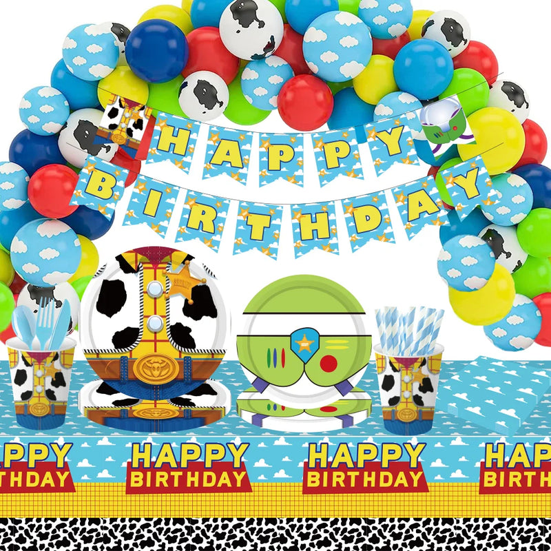 Cartoon Toy Story Buzz Lightyear Birthday Party Decoration Disposable Tableware Paper Plates Cups Balloons Baby Shower Supplies