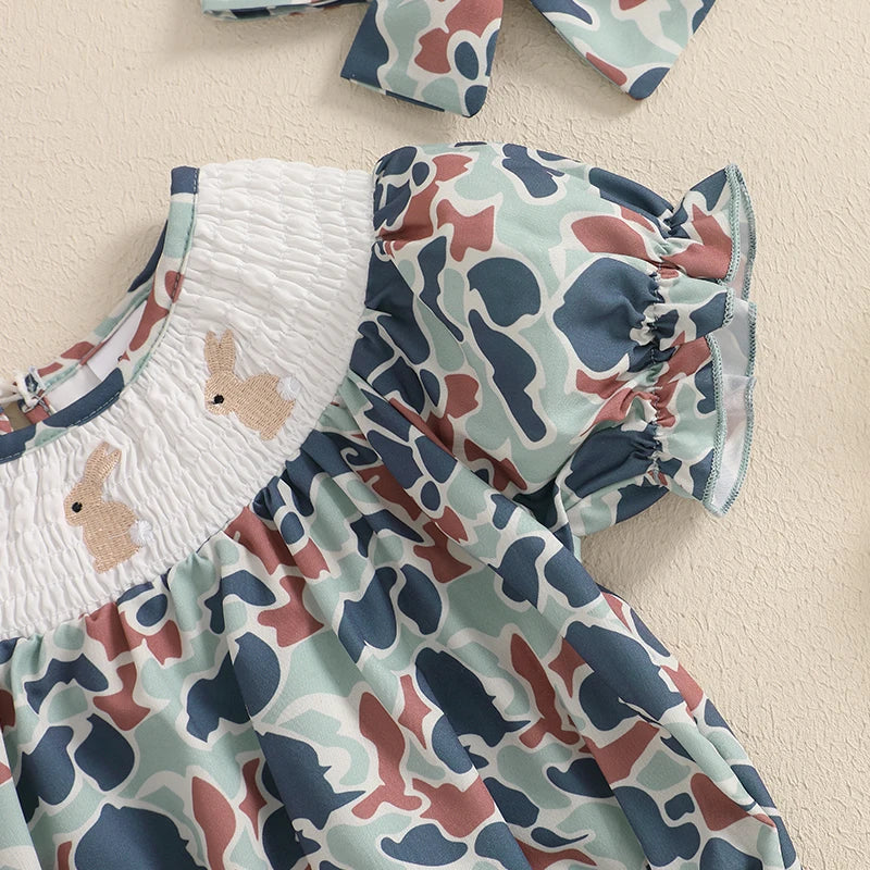 Toddler Girls Easter Outfits Bunny Embroidered Short Sleeve Rompers Round Neck Summer Jumpsuits Bodysuits for Infants