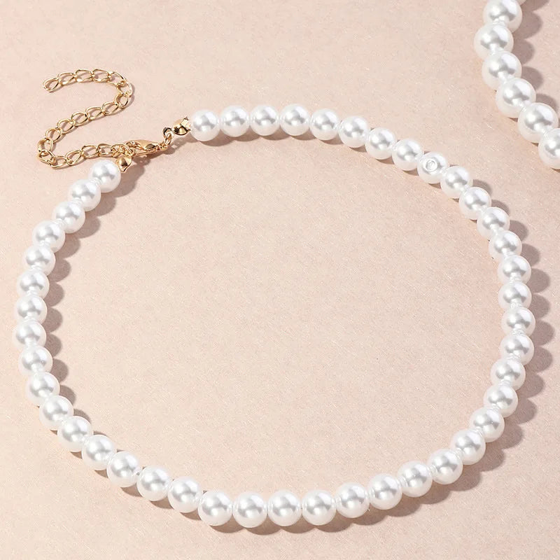 Vintage Style Simple 6MM Pearl Chain Choker Necklace For Women Wedding Love Shell Pendant Necklace Fashion Jewelry Wholesale