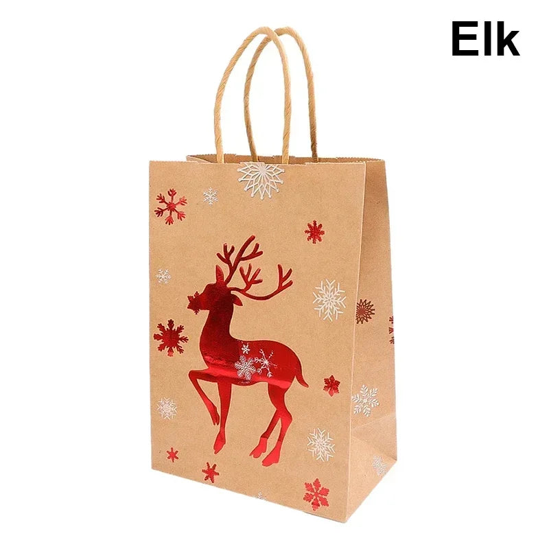 Christmas Kraft Paper Gift Bag Cartoon Santa Claus Snowman Candy Bags Packaging Pouches Party Home Decoration Supplies Wholesale