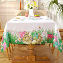 Easter Bunny Eggs Waterproof Tablecloth Holiday Home Party Decor Spring Flowers Rectangle Table Cloth Kitchen Dining Table Decor