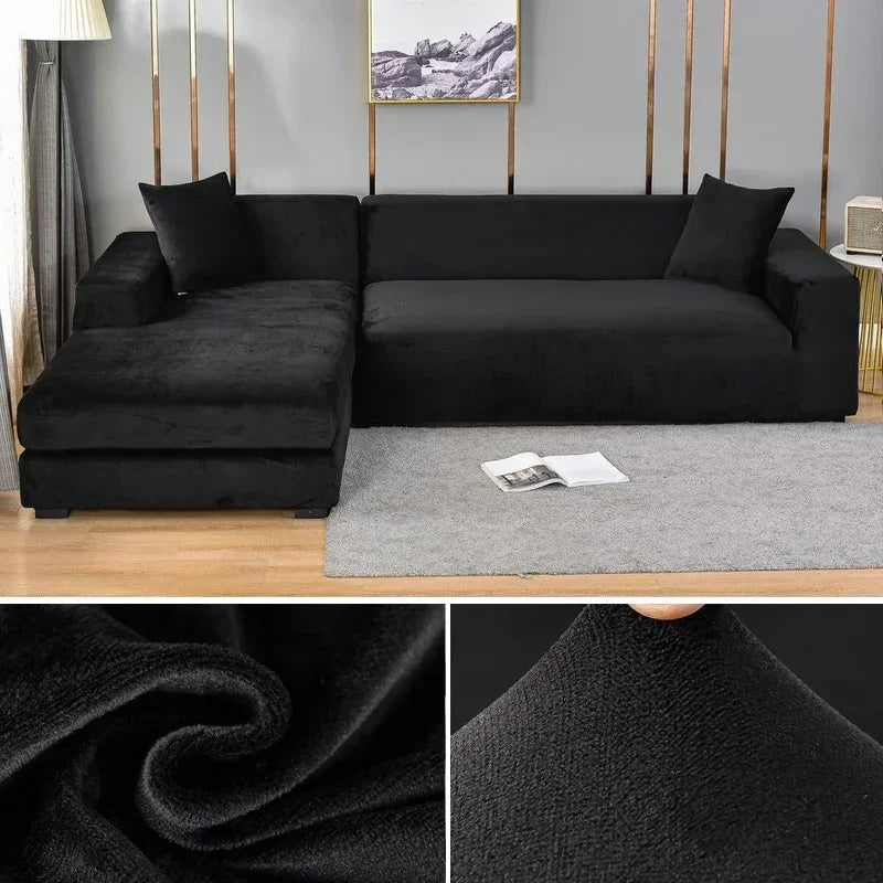Velvet Sofa Cover Thick Elastic 1/2/3/4 Seater Sofa Cover for Living Room Velvet Plush L Shaped Corner Sofa  Couch Cover