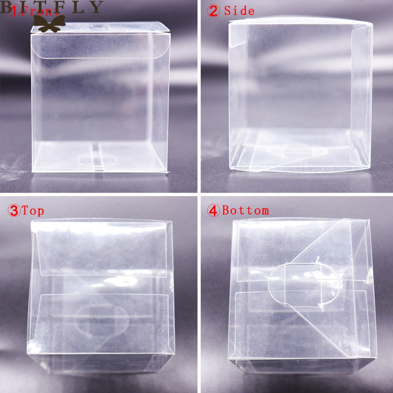 50pcs PVC Clear Transparent Candy Gift Box Birthday Wedding Favor Holder Chocolate Candy Boxes Event Sweet Candy Bags /Jewelry