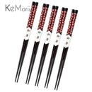 2/5 Pairs Natural Wooden Chopsticks Reusable Black Cherry Blossom Japanese Sushi Chop Sticks Set for Chinese Food
