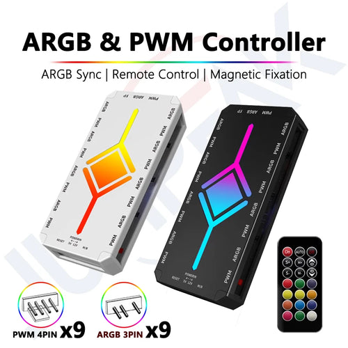 JUMPEAK 5V 3Pin ARGB Lüfter-HUB Splitter Fernbedienung mit 4Pin PWM für PC Computer Kühlung SYNC CPU Kühler LED Lichtleiste