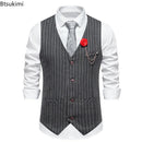 New Arrivals Men's Vintage Striped Suit Vest Fashion Business Party Dress Vests High-end Slim V Neck Casual Waistcoats Gentleman