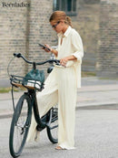 Bornladies Pleated Wide Leg Pants Sets Women Elastic High Waist Ruched Palazzo Pants + Loose Blouse Shirt Sets Oversized Pants