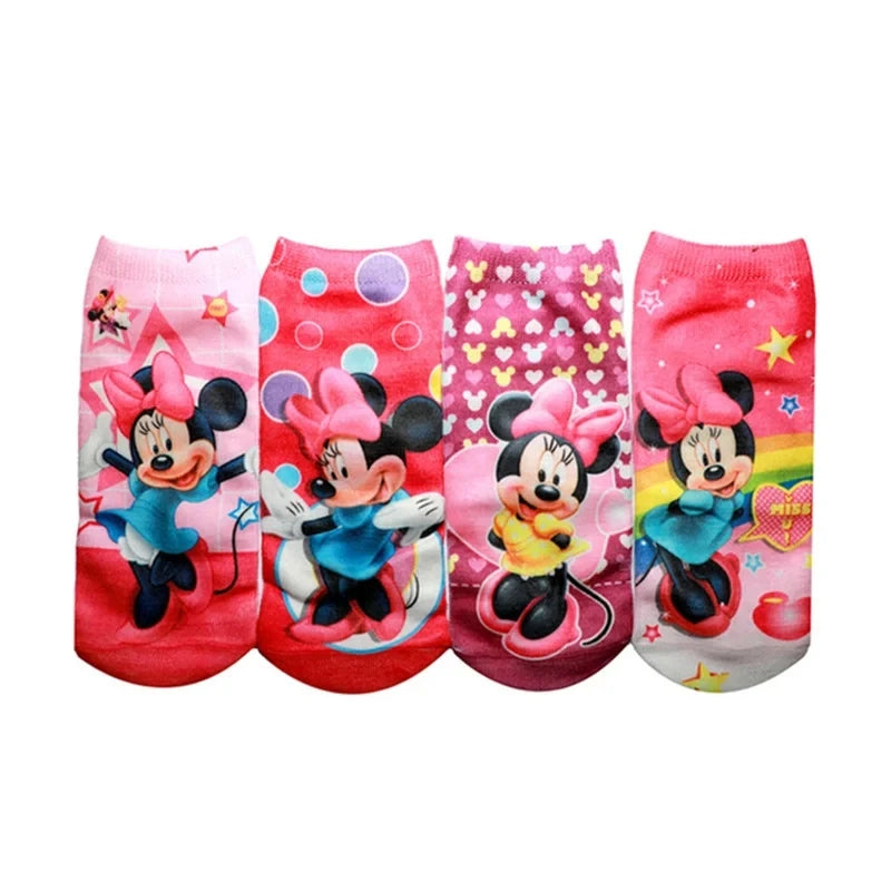 4 pairs Disney Minnie Cartoon Cotton Socks Short Frozen Socks Children Girls Kawaii Elsa Princess Socks Christmas birthday Gifts