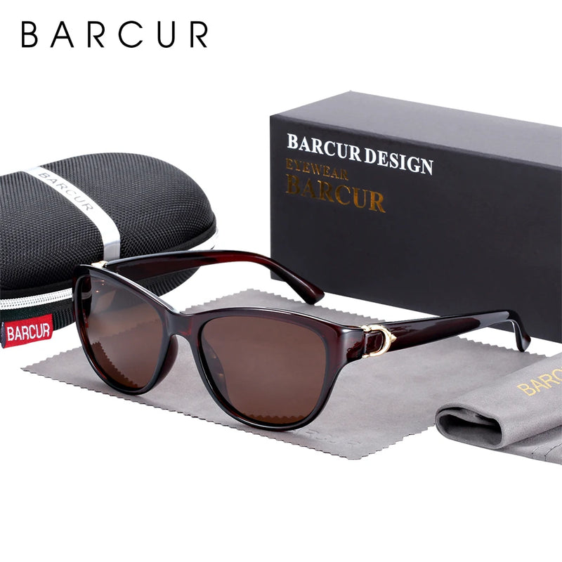 BARCUR  TR90 Ladies sunglasses Gradient UV400 Cat Eye Sun Glasses Polarized lunette de soleil femme