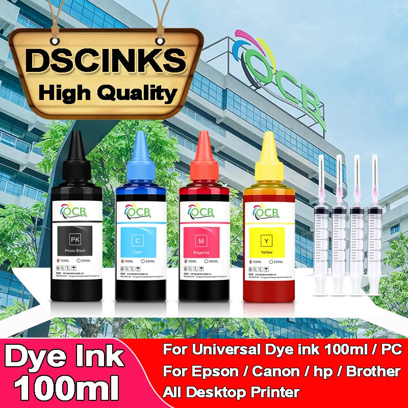 100ml Universal Dye Ink BK C M Y Kit Compatible For HP Canon Epson Brother Deskjet Inkjet Printer Tank Cartridges CISS