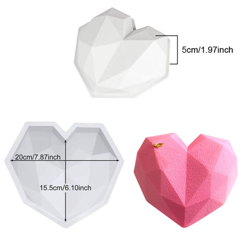 3D Diamond Love Heart Shape Mousse Cake Mold Silicone Pastry Molds for Sponge Mousse French Dessert DIY Bakeware Tools