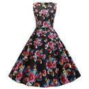 Blumenmuster Sommerkleid Damen Vintage Kleider Elegant Retro Party Tank Ärmellos Freizeit Bürokleid