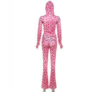 VEITCHE Women's Summer Outfit Casual Leopard Print Long Pant Suit Slim Hoodie Zipper Top High Waist Trousers Set Street Style