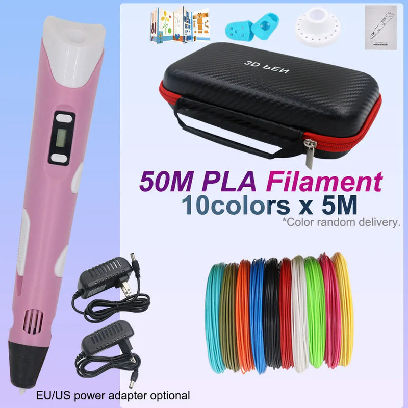 Kids 3D Pen 3D Drawing Printing Pen with LCD Screen 200M 30Colors PLA Filament Toy Kids Christmas Birthday DIY Creativity Gift