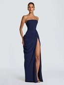 Butter Yellow Mesh Splicing Long Dress Elegant Strapless Split Backless Pleated Gowns For Women 2026 Lady Evening Party Gowns