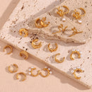 E.B.belle Double Layered Three Row Bead C-shaped Pearl Wave Checkered Snake Tangent Plane Stainless Steel Gold Color Ear Clip