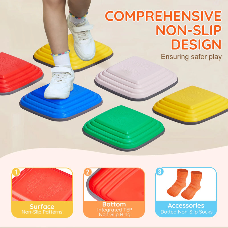 SucceBuy 10PCS Children's Balance Training Stepping Stones Toddlers Sensory Assisted Coordination Game for Kids Sport Toys Gifts
