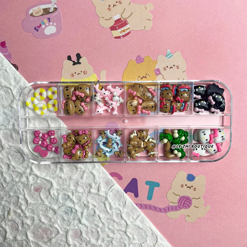 60PCS Cartoon Hawaii Black Skin Hello Kitty Nails Art Charms Accessories Personal DIY Resin Nail Accessories Nail Salon Supplies