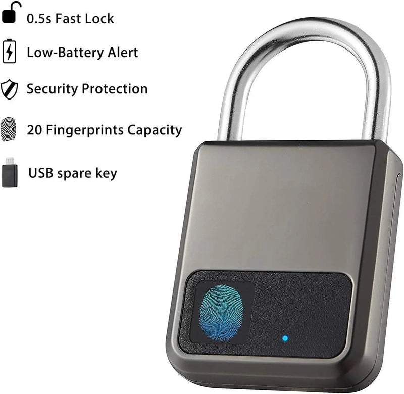 Smart Portable Fingerprints Tuya APP Pad Lock With USB Key Support for Emergency 1year Use after One Time Charge