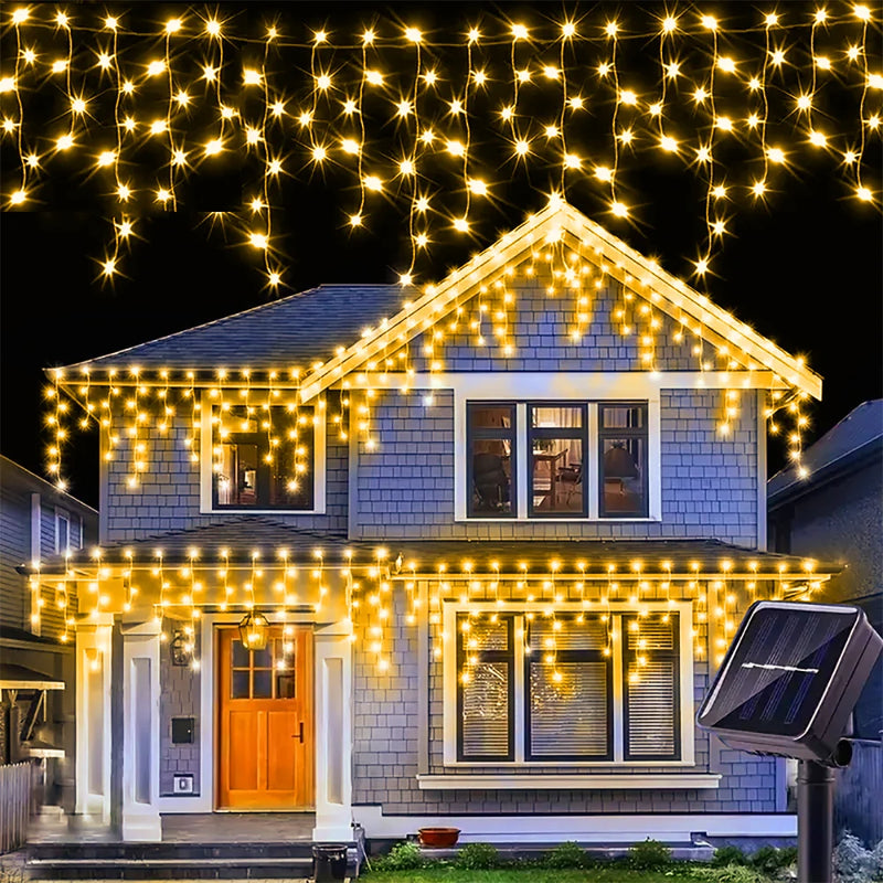 Solar Christmas Decoration Light String Outdoor waterproof Curtain Icicle Light Garden Eaves Decoration Fairy String Lights