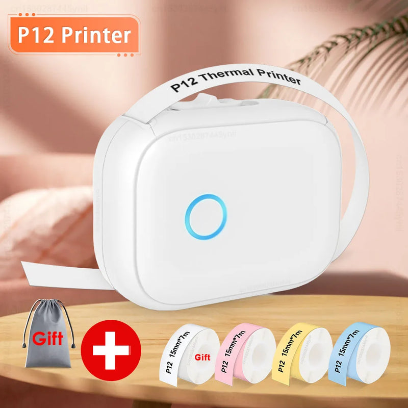 P12 Mini Portable Label Printer with Adhesive P12 Label Paper Sticker Similar as Marklife P12 P15 DELI Q2 Label Maker DIY Label