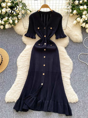The Mermaid Standard | V-Neck Ribbed Knit Maxi Dress