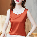 Korean Fashion Summer Silk Tank Tops Women Office Lady Solid Satin Camisole Vest Female Casual Loose Basic Tops For Women