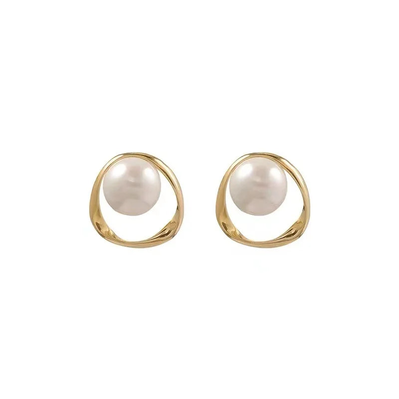 Imitation Pearl Earring For Women Gold Color Round Stud Earrings gift Irregular Design Unusual Fashion jewelry bijoux Femme