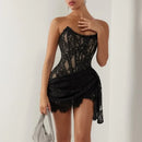 The Lace Hour | Strapless Lace-Panel Sheath Mini Dress