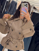 The Meridian Coat | Double-Breasted Plaid Coat with Self-Tie Waist Sash