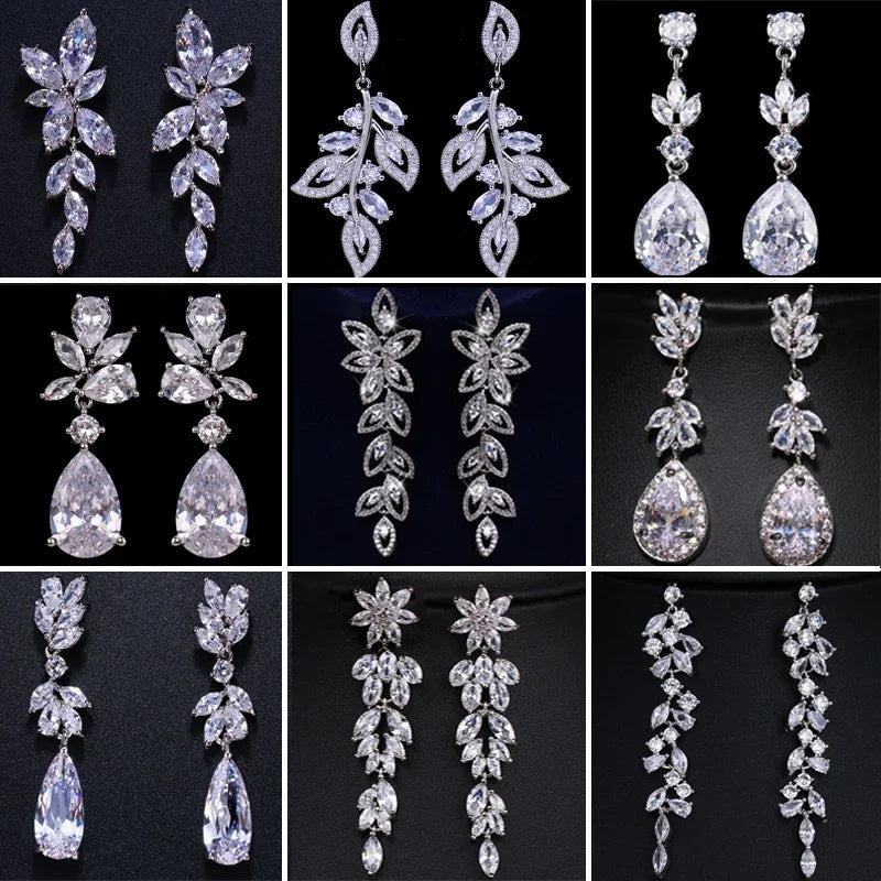 LXOEN Luxury Flower Leaf Zirconia Women Statement Long Drop Earring Wedding Party Bridal Dubai Jewelry Gift Pendientes Mujer
