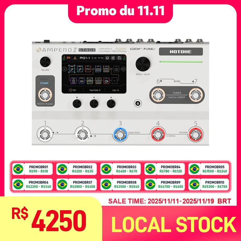 HOTONE Ampero II Stage Touch Screen Guitar Bass Amp Modeling IR Cabinets Simulation Multi-Effects Pedal Dual Effect Chains