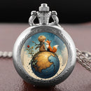 Little Prince and Fox Dome Glass Pocket Watch Arabic Numerals Dial Vintage Men Women Necklace Pendant Watch Kids Chain Gifts