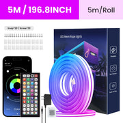 RGB Flexible Neon Lichtleiste mit App/Fernbedienung, verschiedenen Modi, Musiksynchronisierung, IP65 Wasserdichte LED Streifen Neon Seil Lampe