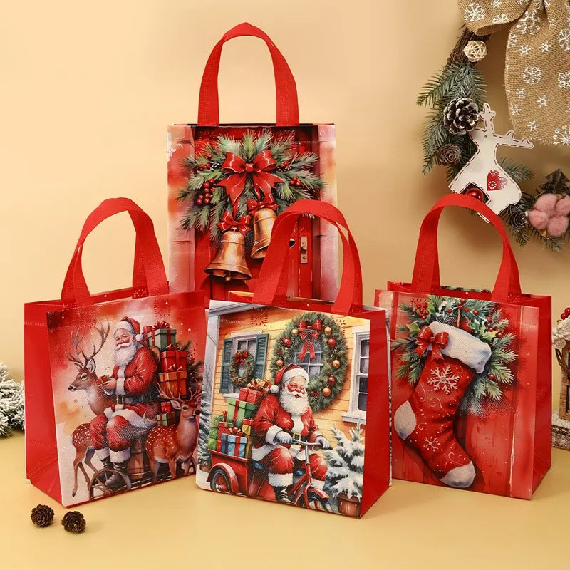 4pcs Christmas Gift Bag Santa Non-Woven Bag Christmas Decorations For Home 2024 Xmas Navidad Noel Gifts New Year  Packaging Bag