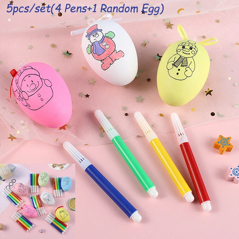 5pcs Easter Random Egg Graffiti Happy Easter Decorations Painted Handmade DIY Eggs Craft Kids Gift Favor Home Decor Easter Party