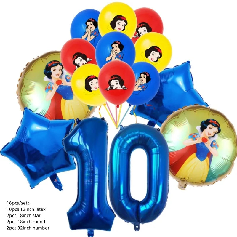 Snow White Birthday Party Set Cup Plate Napkins Tablecloth Cake Topper Balloons Disposable Tableware Baby Shower Supplies